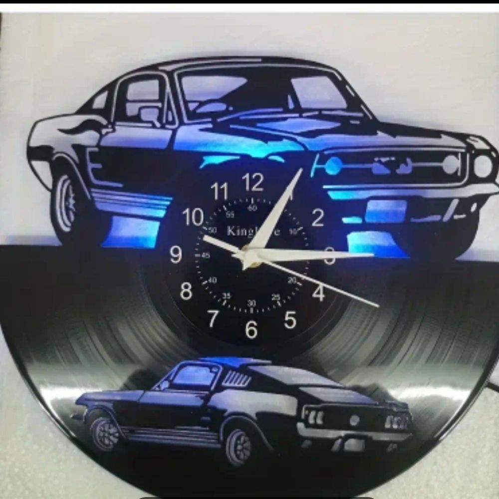 NEW Fastback Ford Mustang Vinyl Record Album Cut Wall Clock Muscle Car LED Light
